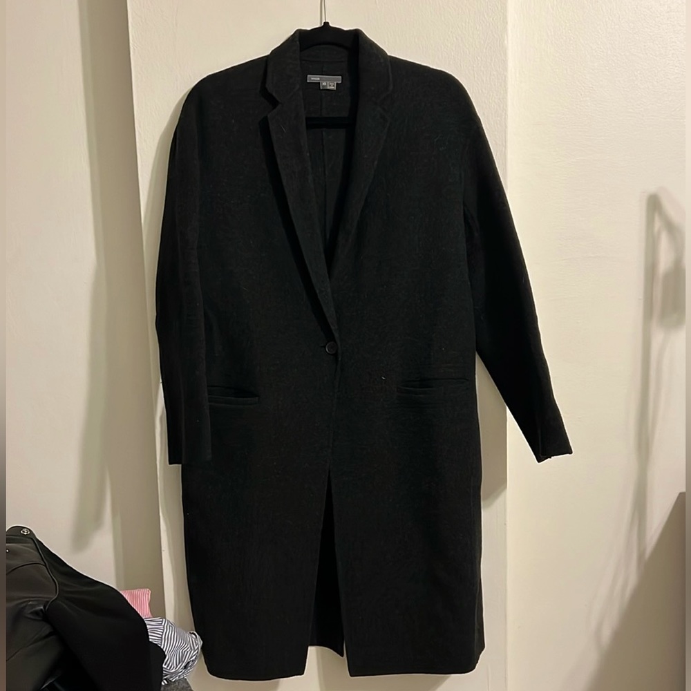 Vince Charcoal Dark Gray Classic Long Wool Coat